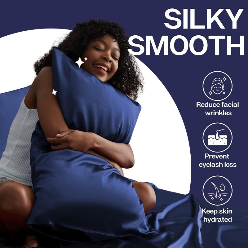 MR&HM Satin Pillowcase for Hair and Skin, Silk Satin Pillowcase 2 Pack, King Size Pillow Cases Set of 2, Silky Pillow Cover with Envelope Closure (20x40, Navy Blue) - Image 4